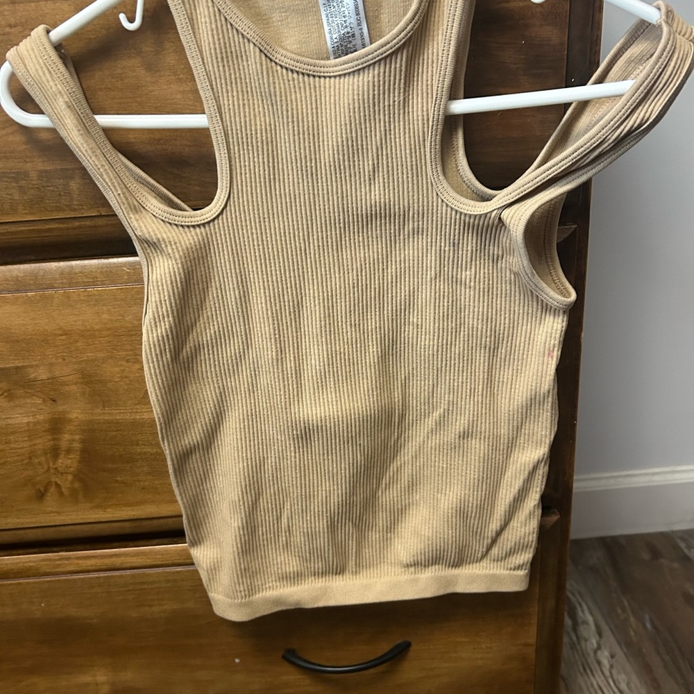 Zara Cream Ribbed Crop Tank Top